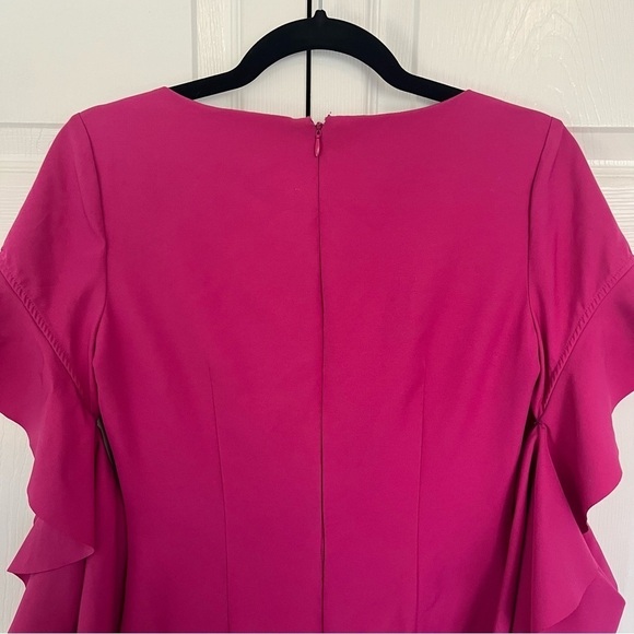 Badgley Mischka Belle Pink Ruffle Bell Sleeves V-Neck Cocktail Dress Size 2 - Picture 4 of 10
